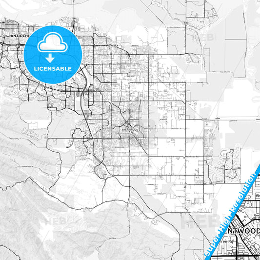 Brentwood, California light map with streetnames, citynames and districts