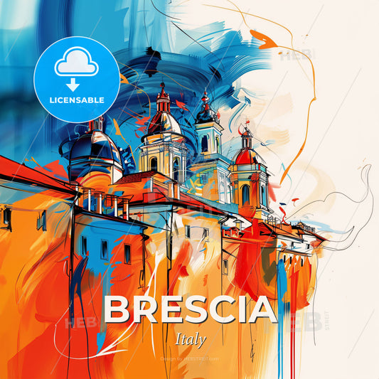Vibrant Brescia , Italy - A Painting Of A Building With A Colorful Background - Square format print template