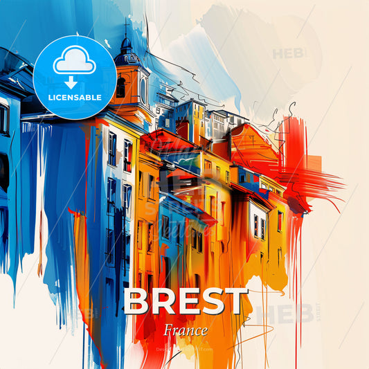 Vibrant Brest, France - A Colorful Painting Of Buildings - Square format print template