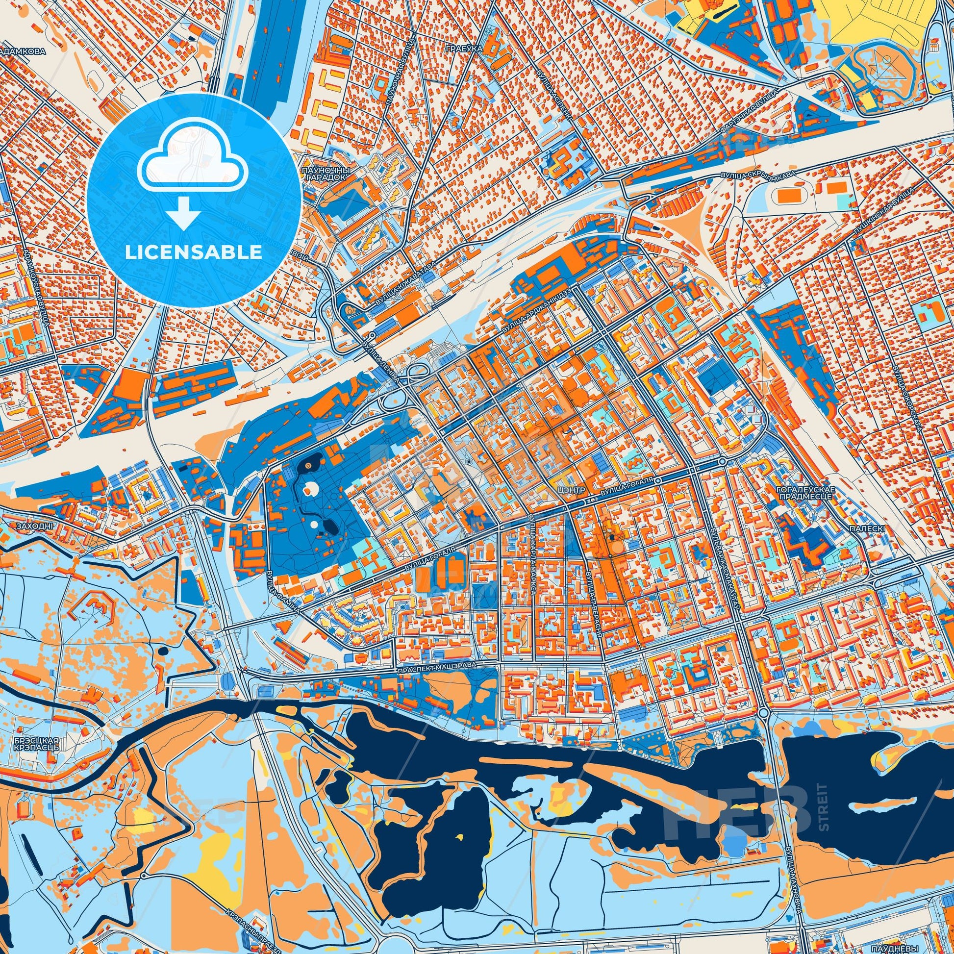 Colorful Brest Street Map with Labels and Buildings