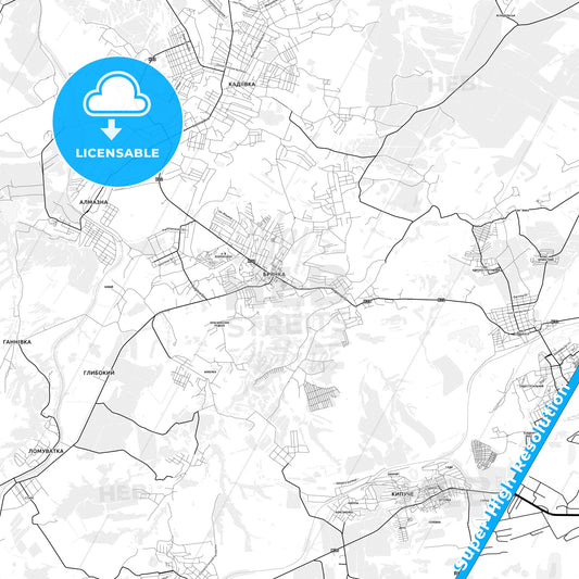 Brianka, Ukraine light map with streetnames, citynames and districts