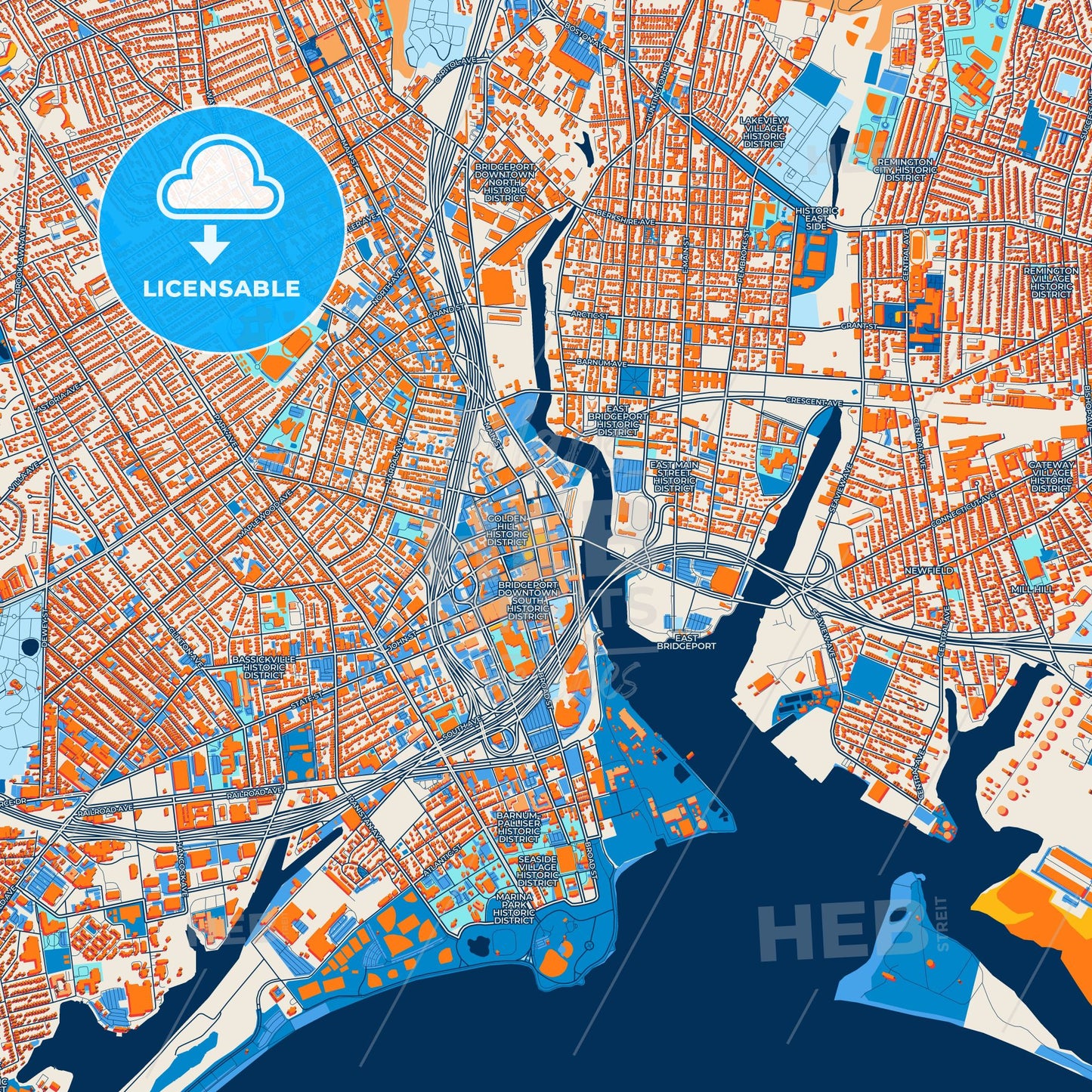 Colorful Bridgeport Street Map with Labels and Buildings