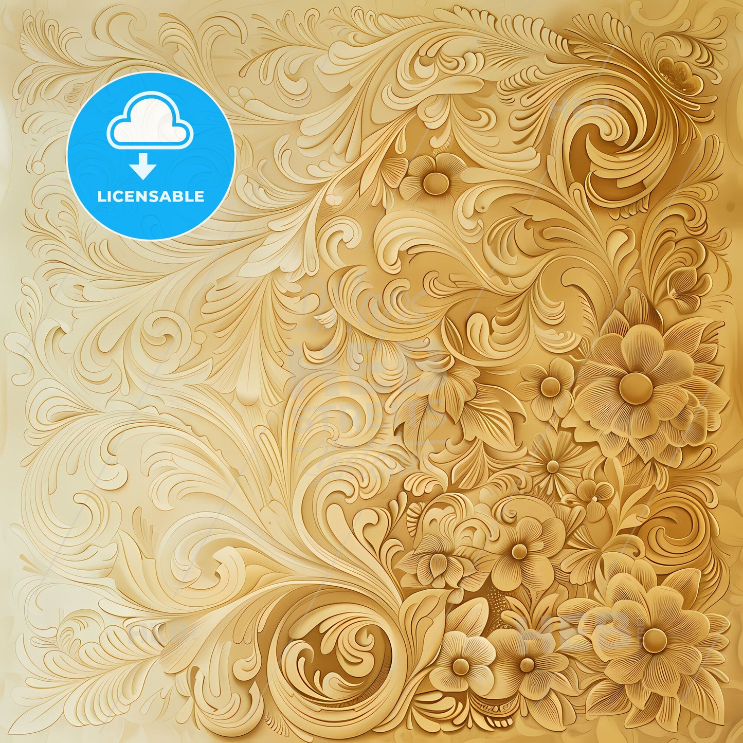 Beige gradient paper, detailed intricate floral design, elegant ornate pattern artwork, close-up painting art