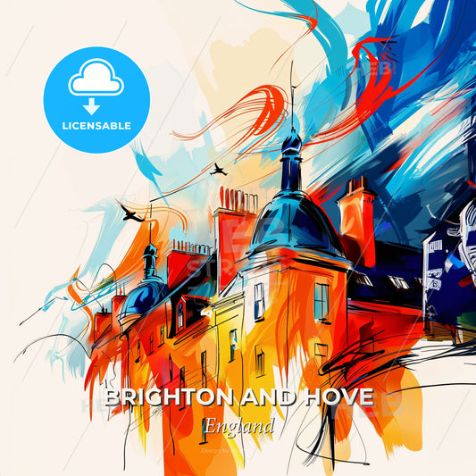 Vibrant Brighton And Hove, England - A Colorful Painting Of A Building - Square format print template