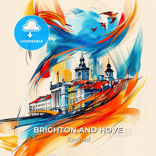 Vibrant Brighton And Hove, England - A Colorful Painting Of A Building - Square format print template