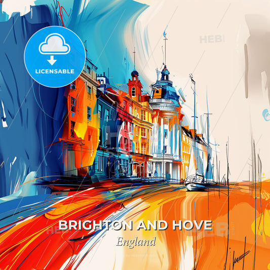 Vibrant Brighton And Hove, England - A Colorful Painting Of Buildings - Square format print template