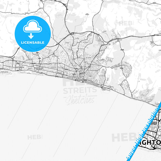 Brighton and Hove, England light map with streetnames, citynames and districts