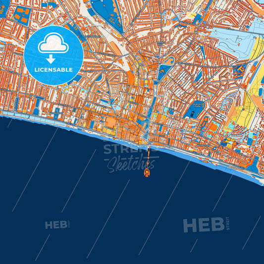 Colorful Brighton and Hove Street Map with Labels and Buildings