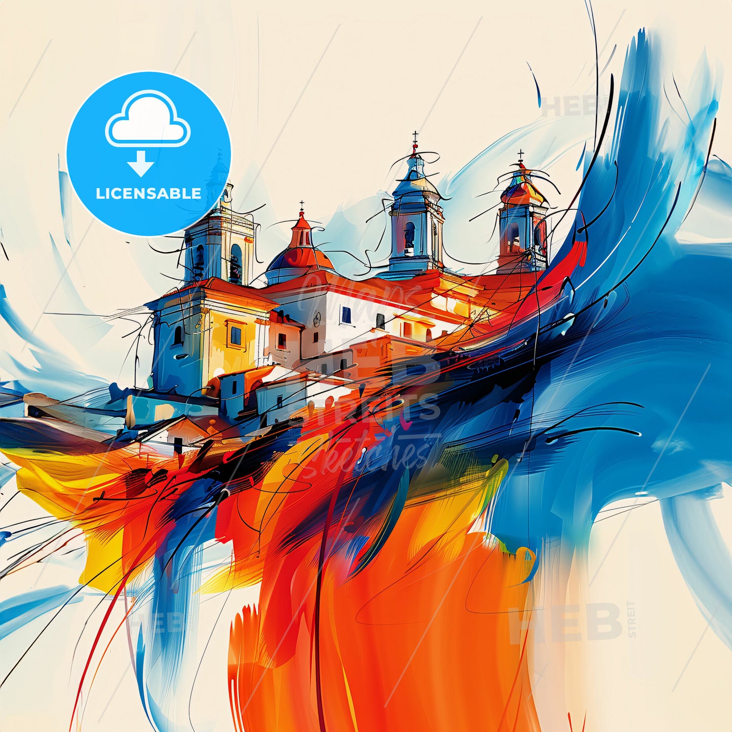 Vibrant Brindisi, Italy - A Painting Of A Building With Colorful Paint Splashes