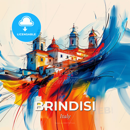 Vibrant Brindisi, Italy - A Painting Of A Building With Colorful Paint Splashes - Square format print template
