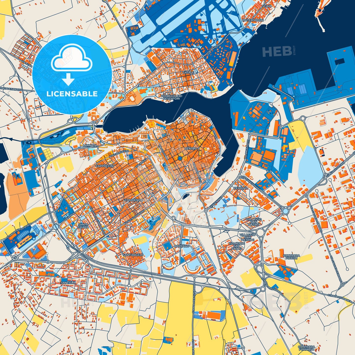 Colorful Brindisi Street Map with Labels and Buildings