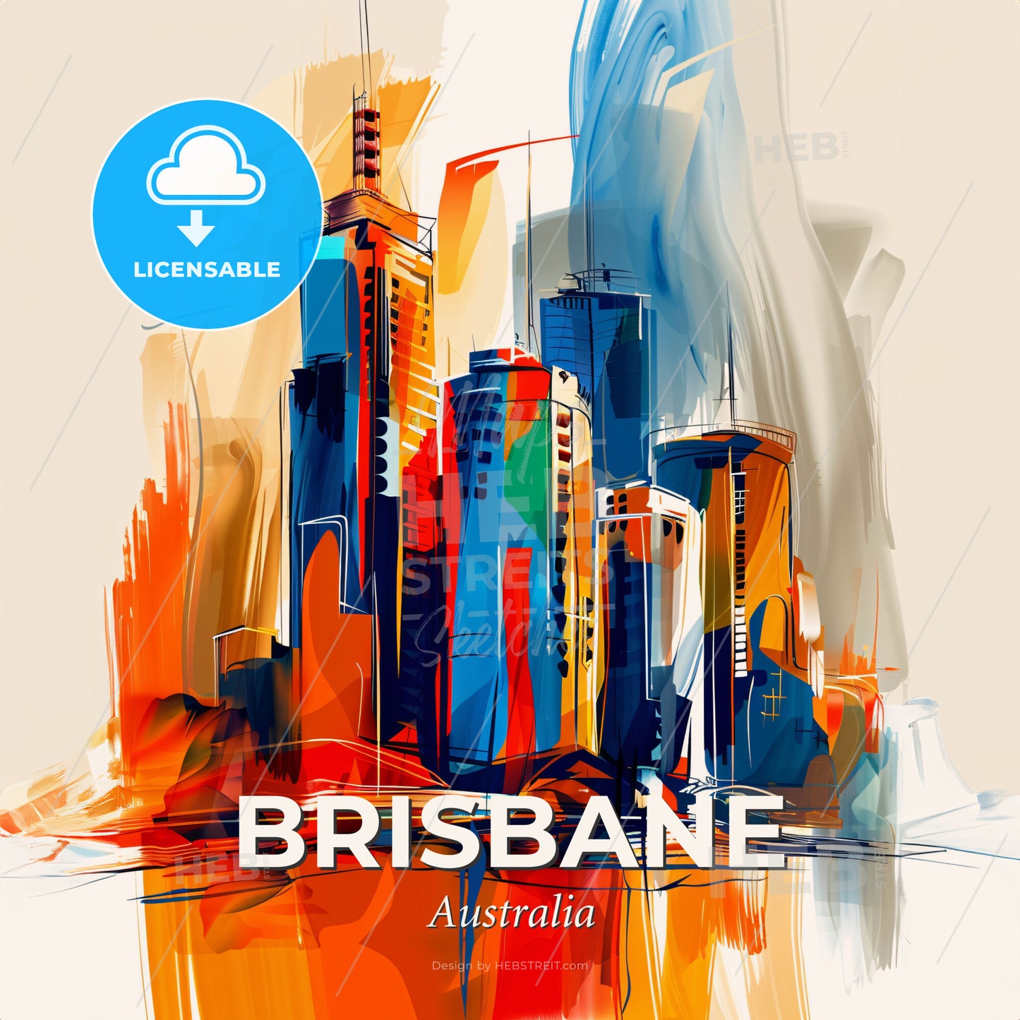 Vibrant Brisbane, Australia - A Painting Of A City - Square format print template