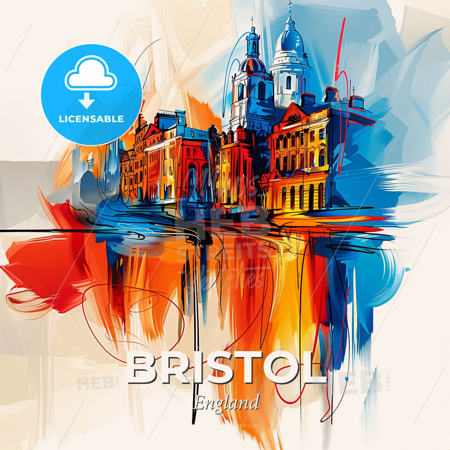 Vibrant Bristol, England - A Colorful Painting Of A Building - Square format print template