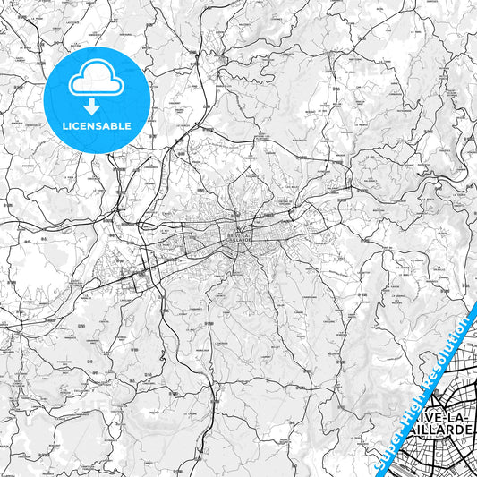 Brive-la-Gaillarde, France light map with streetnames, citynames and districts