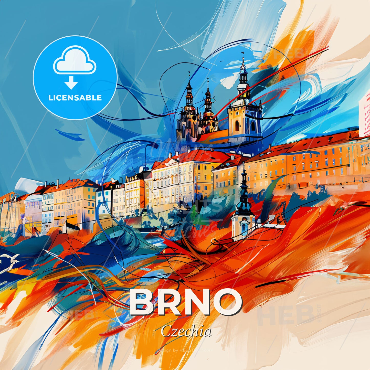 Vibrant Brno, Czechia - A Colorful Painting Of A City - Square format print template
