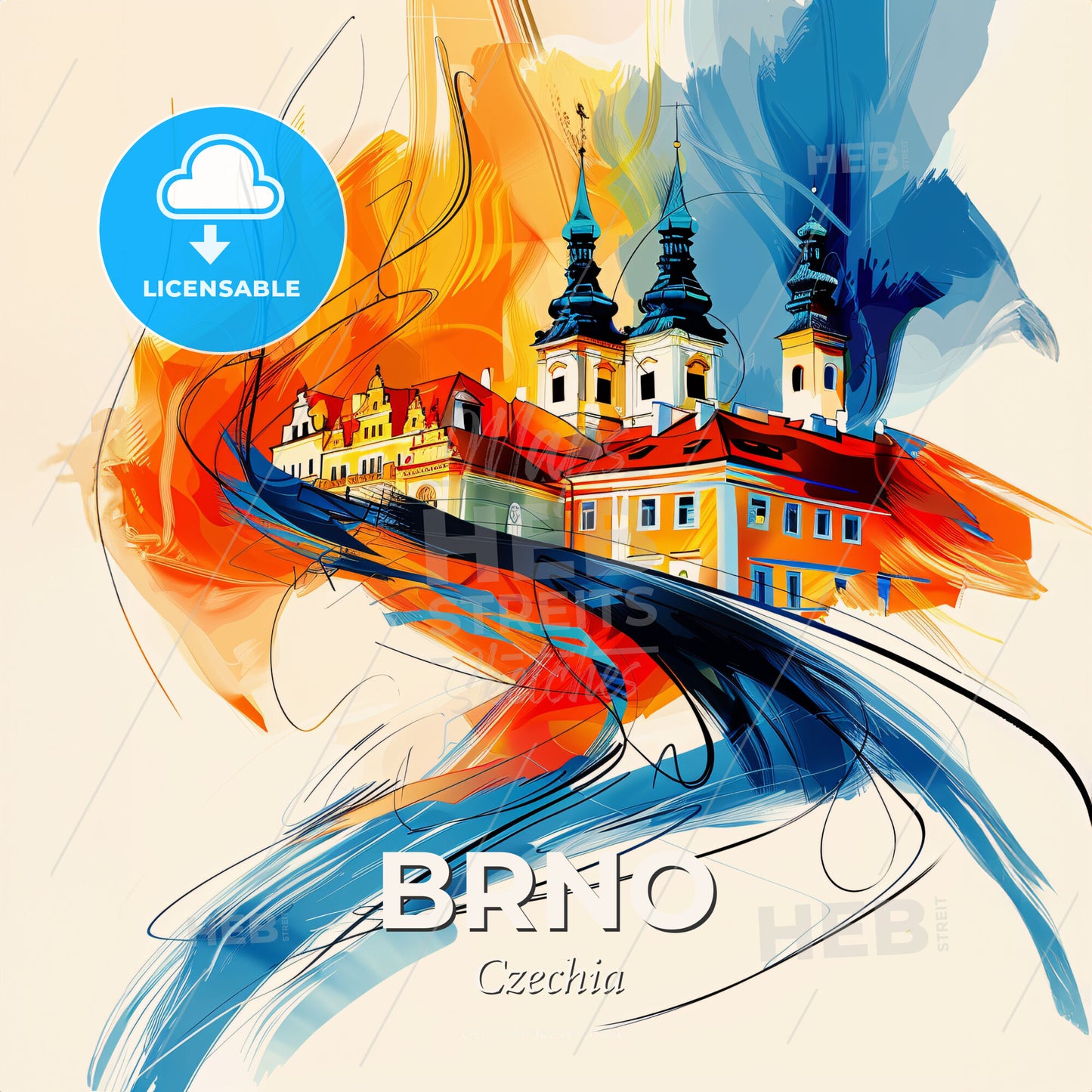 Vibrant Brno, Czechia - A Painting Of A Building With A Colorful Background - Square format print template