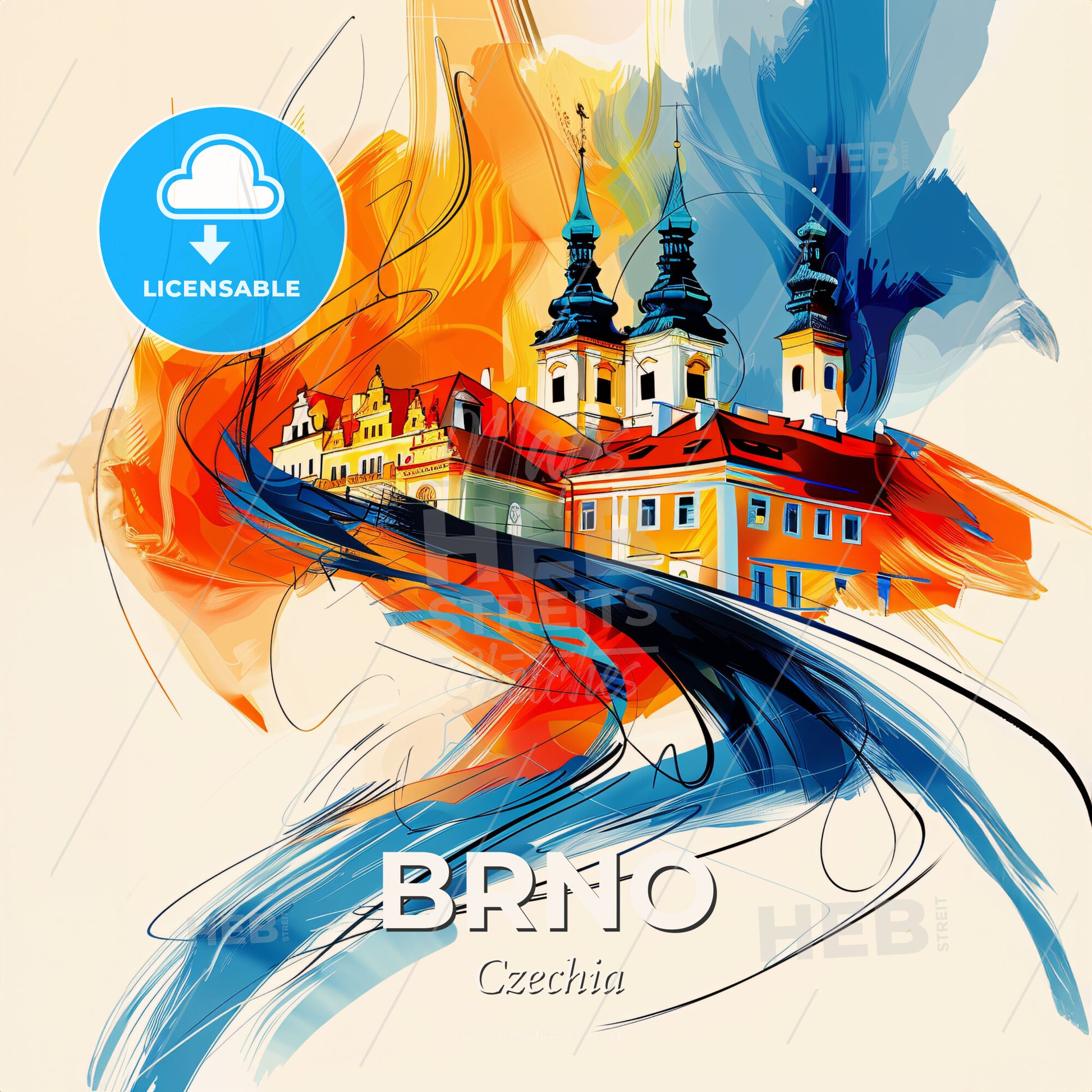 Vibrant Brno, Czechia - A Painting Of A Building With A Colorful Background - Square format print template