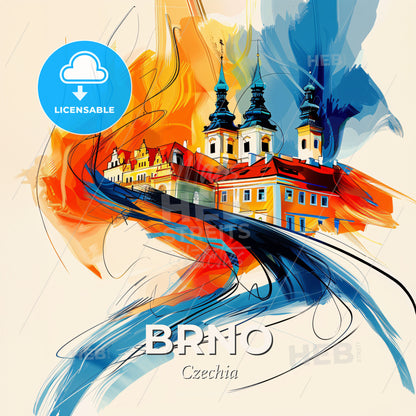 Vibrant Brno, Czechia - A Painting Of A Building With A Colorful Background - Square format print template