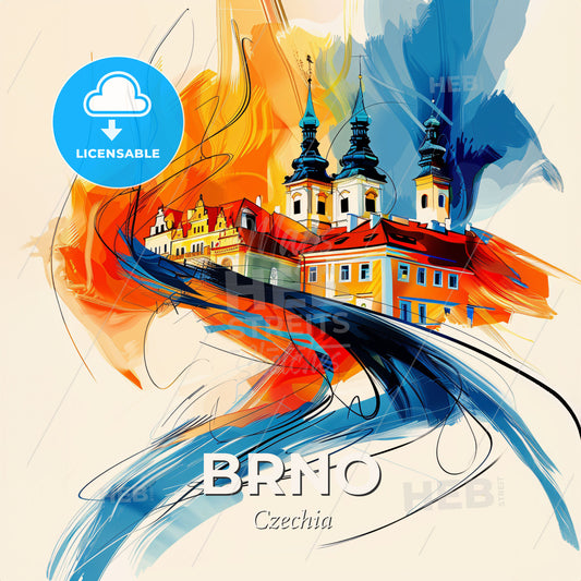 Vibrant Brno, Czechia - A Painting Of A Building With A Colorful Background - Square format print template