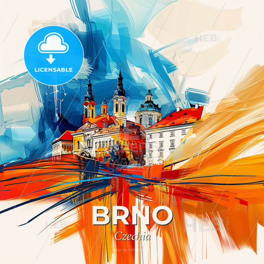 Vibrant Brno, Czechia - A Painting Of A Building With A Colorful Background - Square format print template