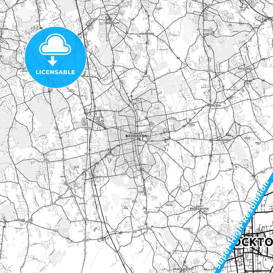 Brockton, Massachusetts light map with streetnames, citynames and districts