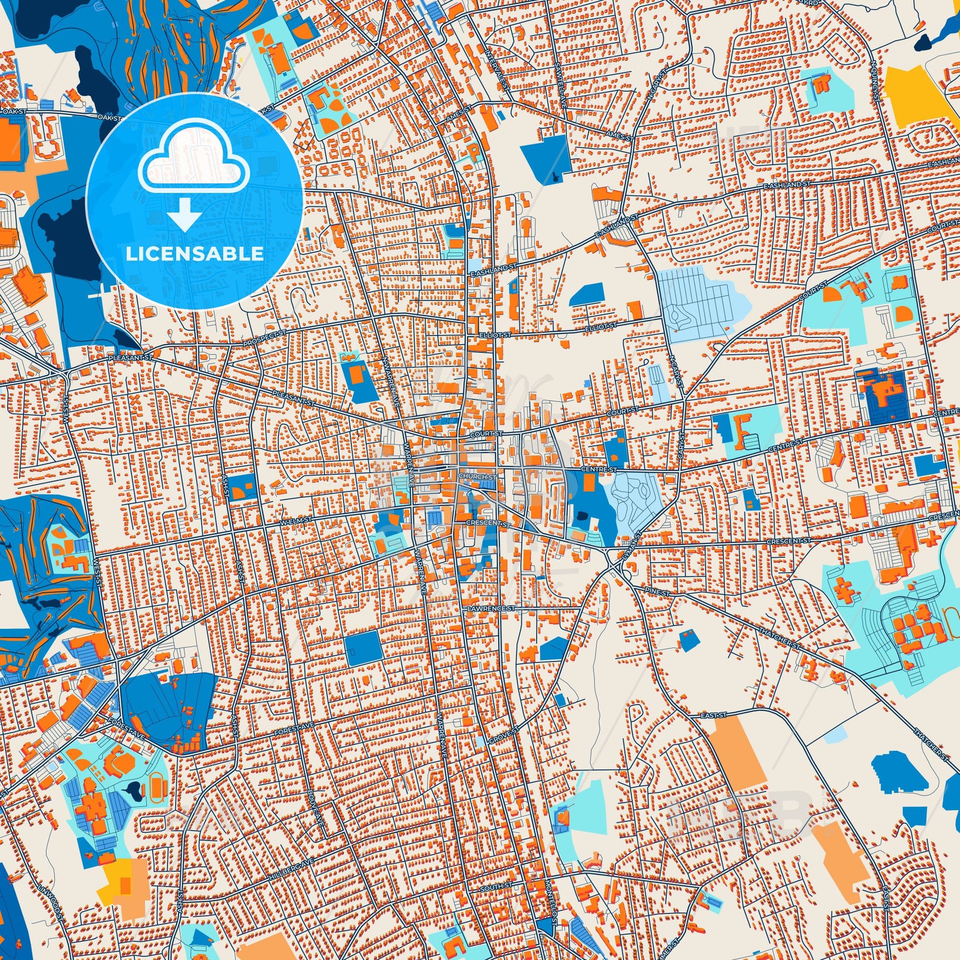 Colorful Brockton Street Map with Labels and Buildings