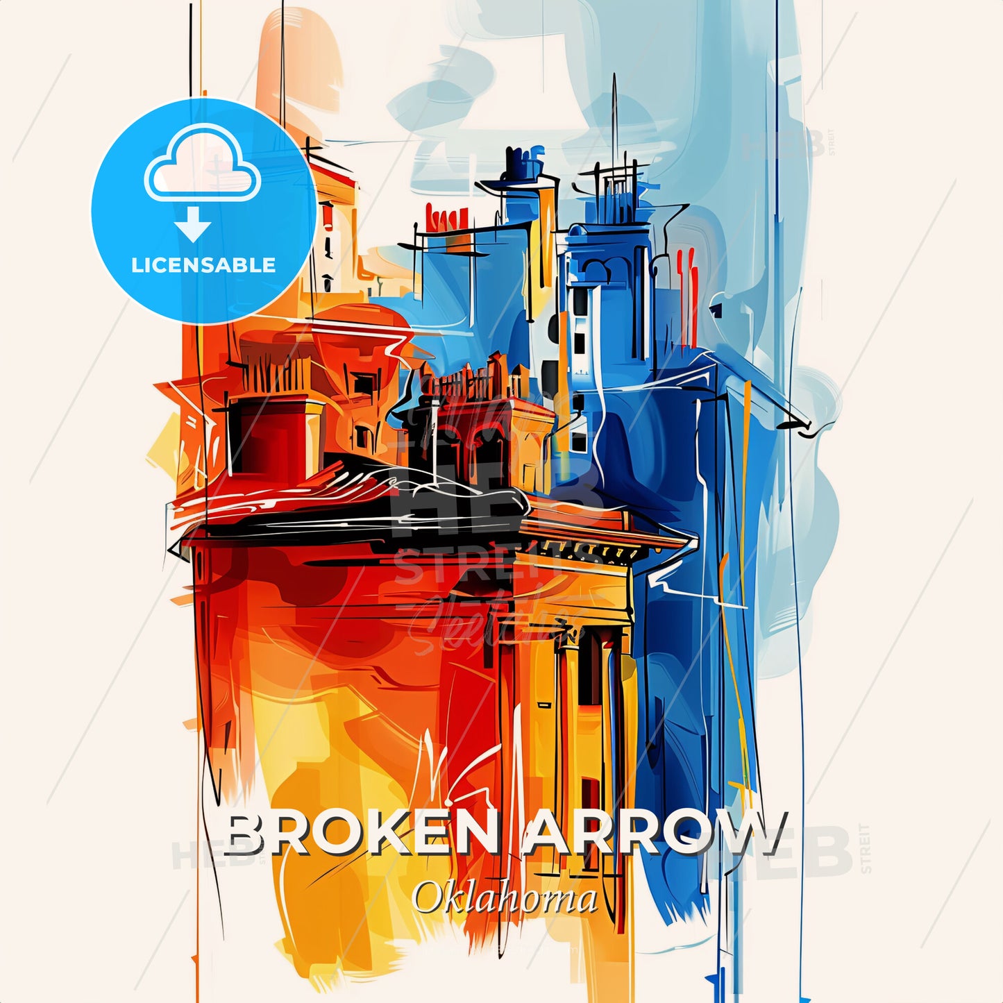 Vibrant Broken Arrow, Oklahoma - A Colorful Painting Of Buildings - Square format print template