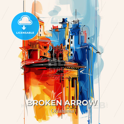Vibrant Broken Arrow, Oklahoma - A Colorful Painting Of Buildings - Square format print template