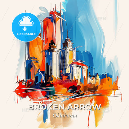Vibrant Broken Arrow, Oklahoma - A Painting Of A City - Square format print template