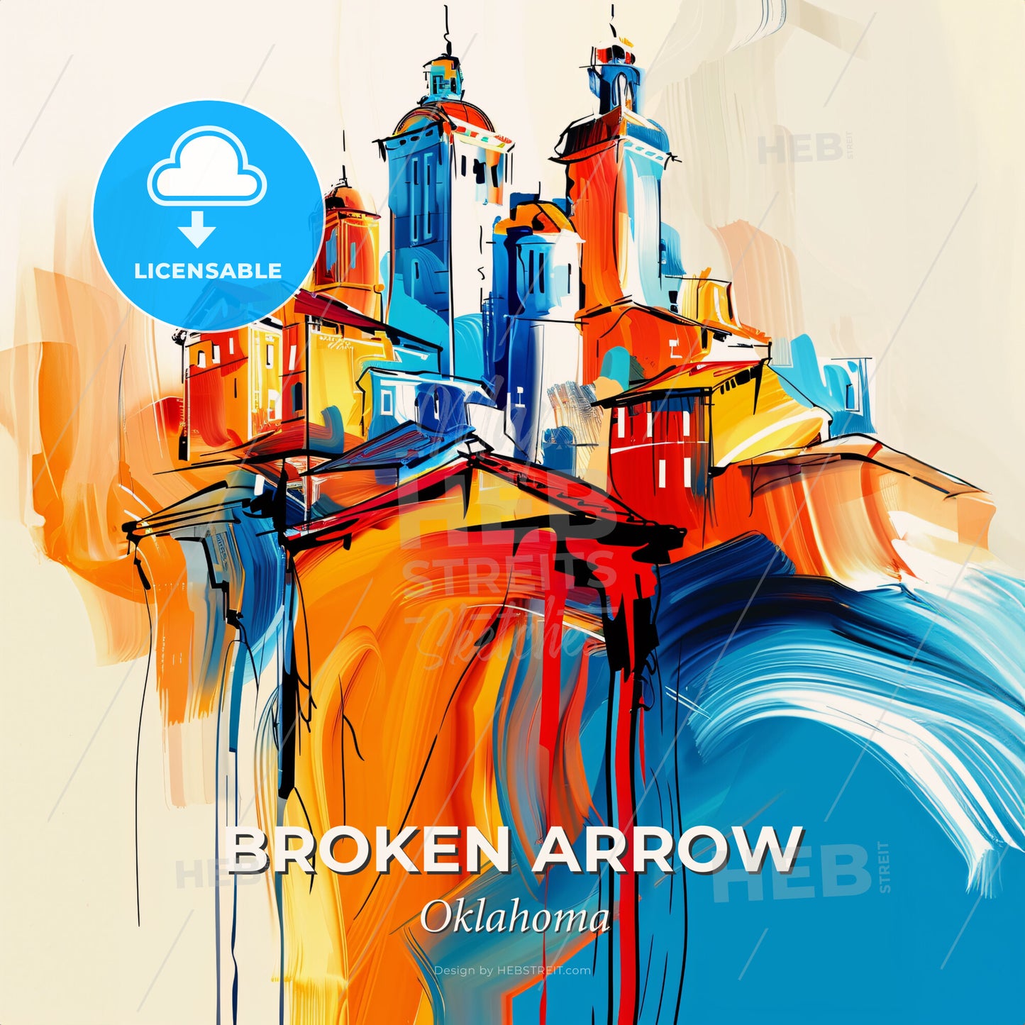 Vibrant Broken Arrow, Oklahoma - A Painting Of A City - Square format print template
