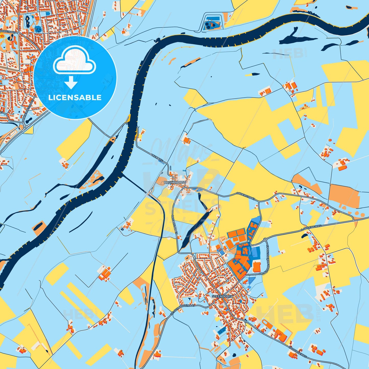 Colorful Bronckhorst Street Map with Labels and Buildings
