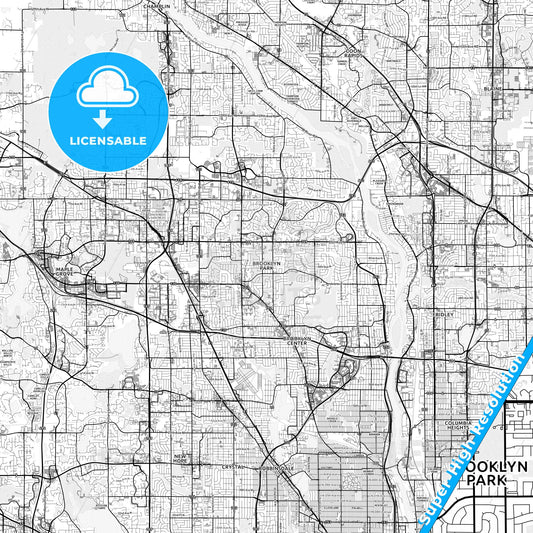 Brooklyn Park, Minnesota light map with streetnames, citynames and districts