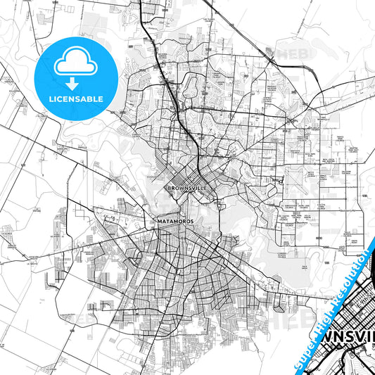 Brownsville, Texas light map with streetnames, citynames and districts