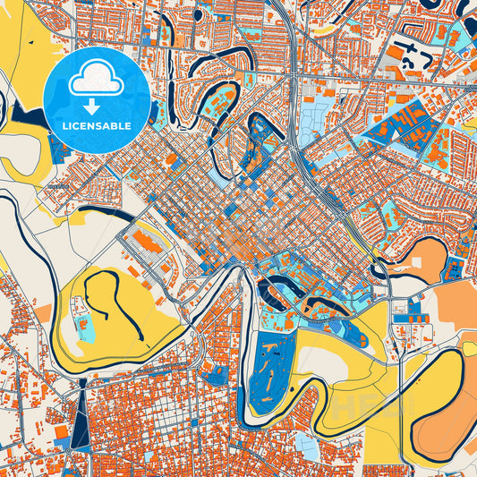 Colorful Brownsville Street Map with Labels and Buildings