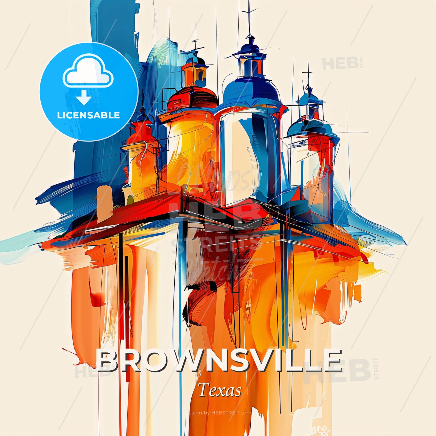 Vibrant Brownsville, Texas - A Painting Of A Building With Towers - Square format print template