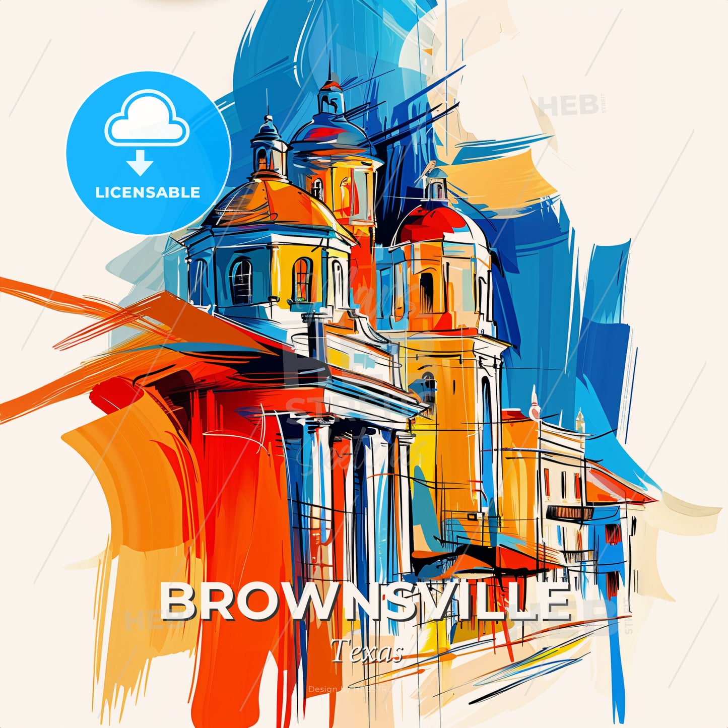 Vibrant Brownsville, Texas - A Painting Of A Building - Square format print template