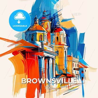 Vibrant Brownsville, Texas - A Painting Of A Building - Square format print template