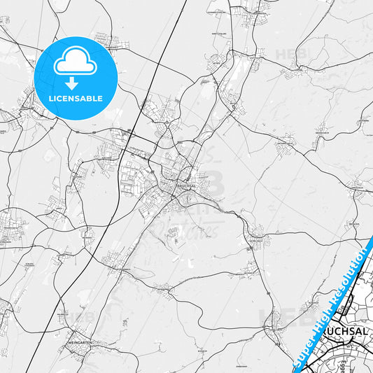 Bruchsal, Germany light map with streetnames, citynames and districts