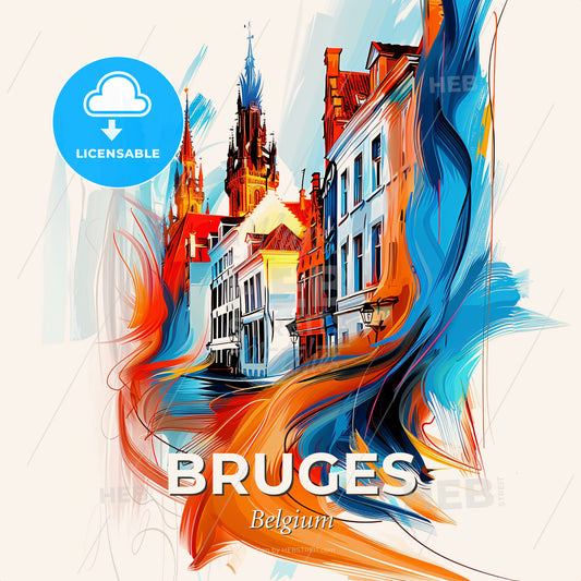 Vibrant Bruges , Belgium - A Colorful Painting Of Buildings - Square format print template