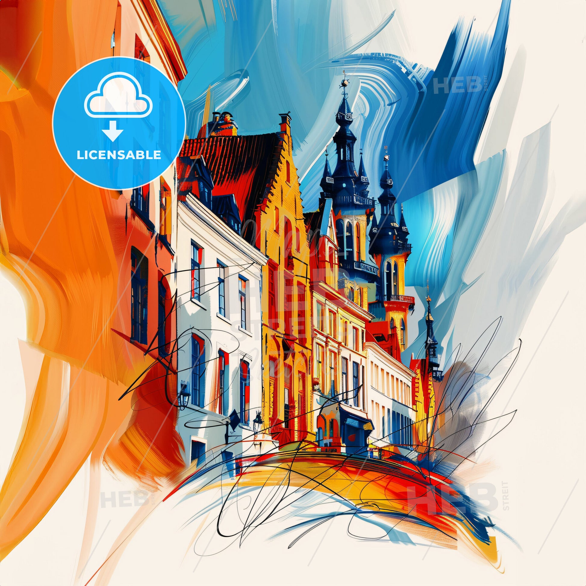 Vibrant Bruges , Belgium - A Colorful Painting Of Buildings