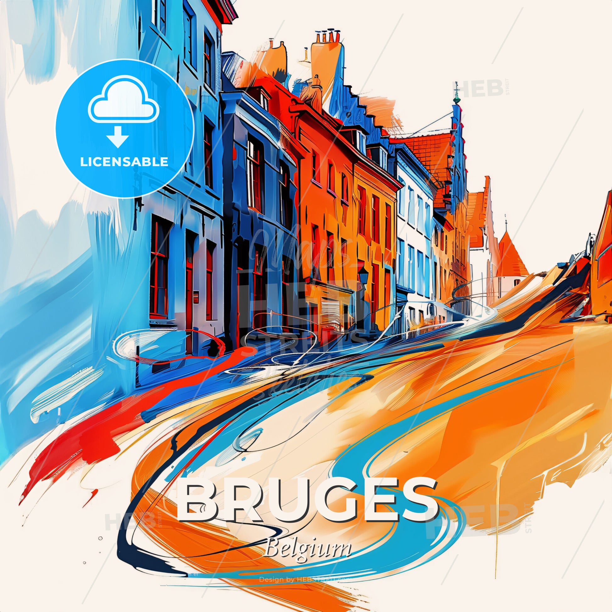 Vibrant Bruges , Belgium - A Street With Buildings And A Road - Square format print template