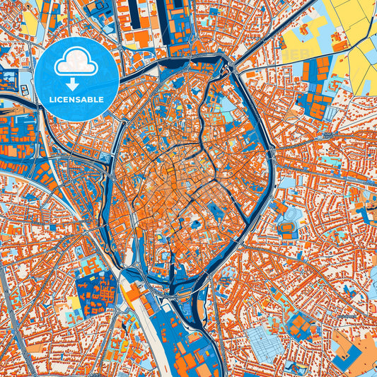 Colorful Bruges Street Map with Labels and Buildings