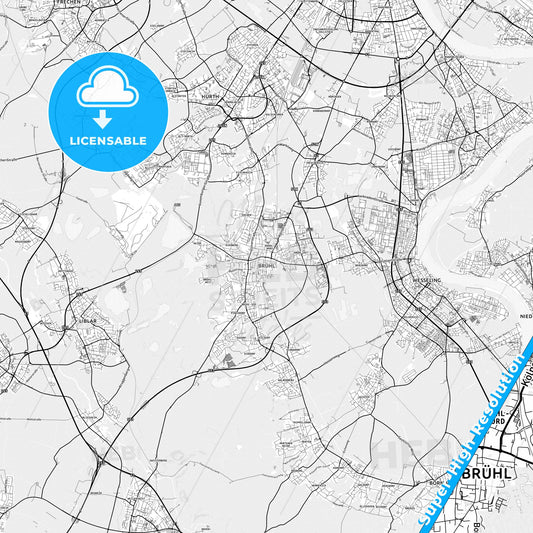 Bruhl, Germany light map with streetnames, citynames and districts