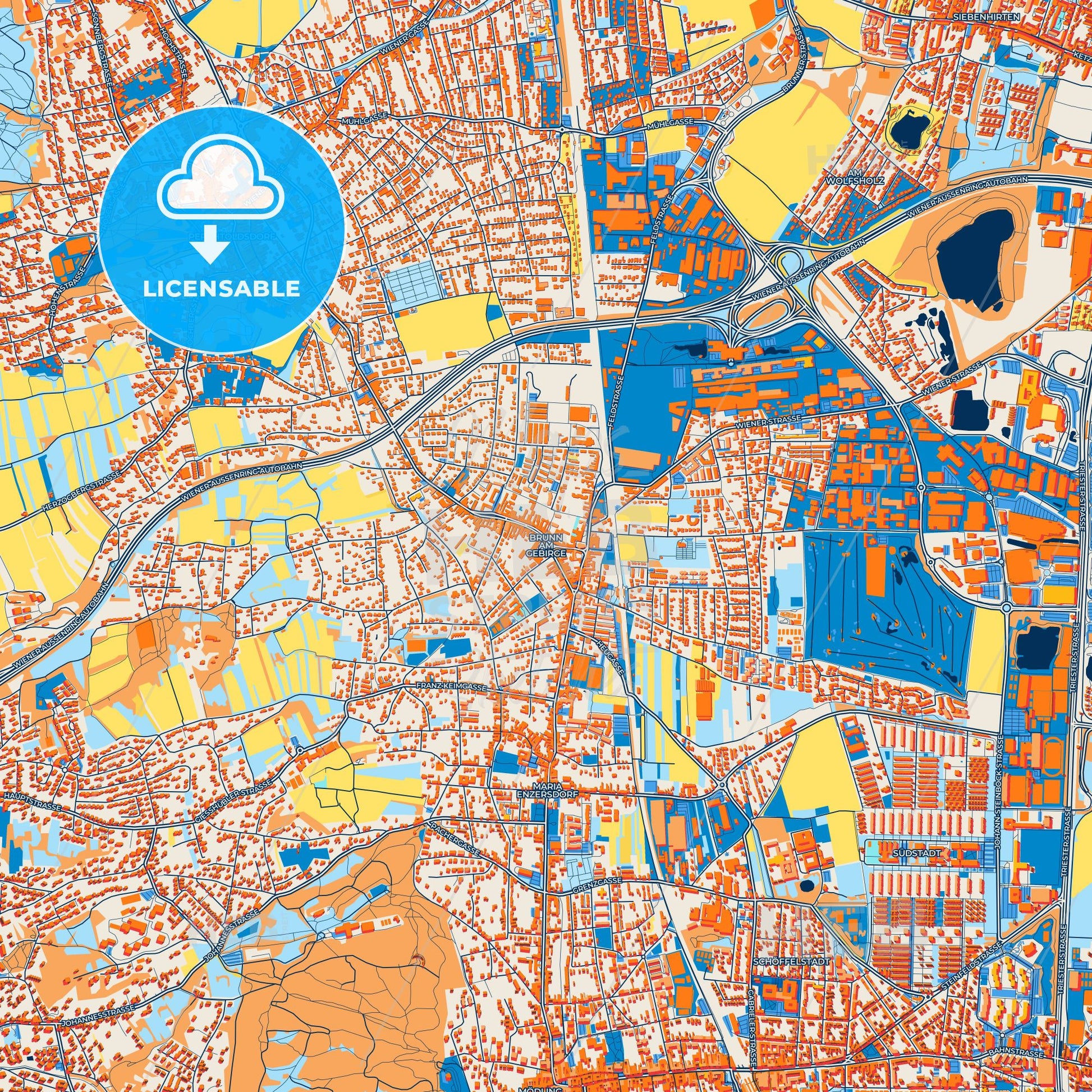 Colorful Brunn am Gebirge Street Map with Labels and Buildings