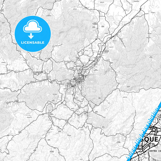 Brusque, Brazil light map with streetnames, citynames and districts
