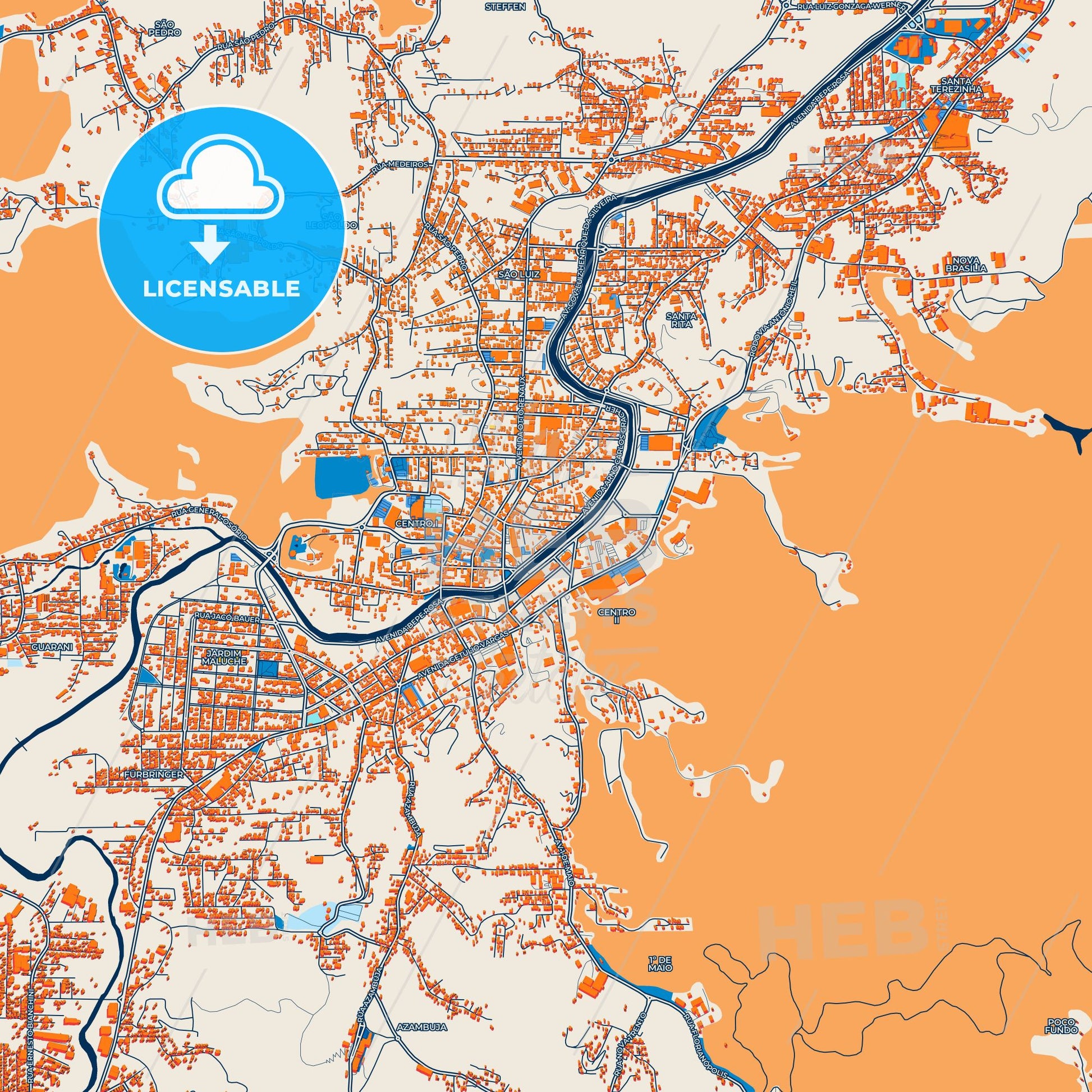 Colorful Brusque Street Map with Labels and Buildings