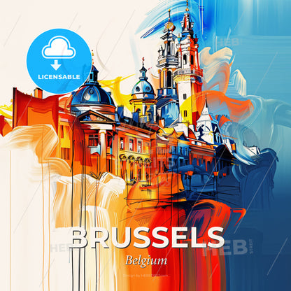Vibrant Brussels, Belgium - A Colorful Painting Of A Building - Square format print template