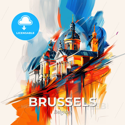 Vibrant Brussels, Belgium - A Painting Of A Building With A Colorful Background - Square format print template