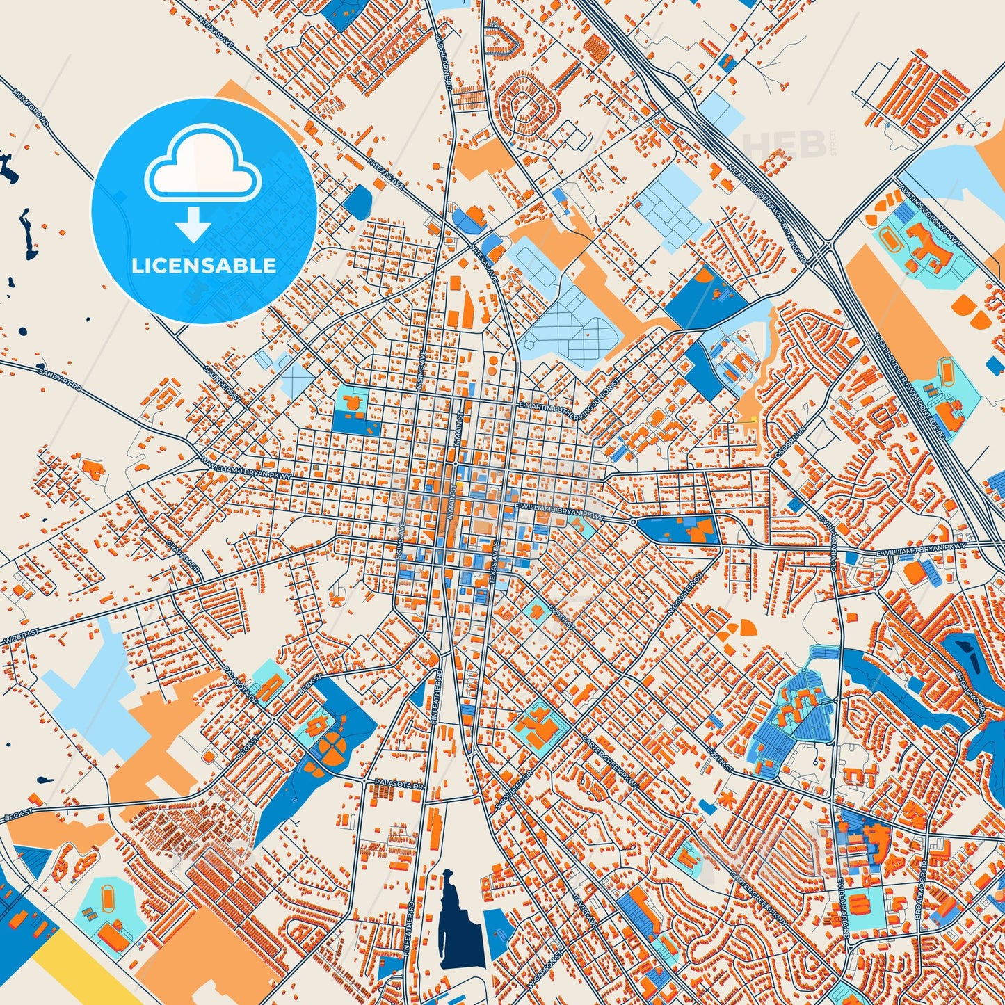 Colorful Bryan Street Map with Labels and Buildings