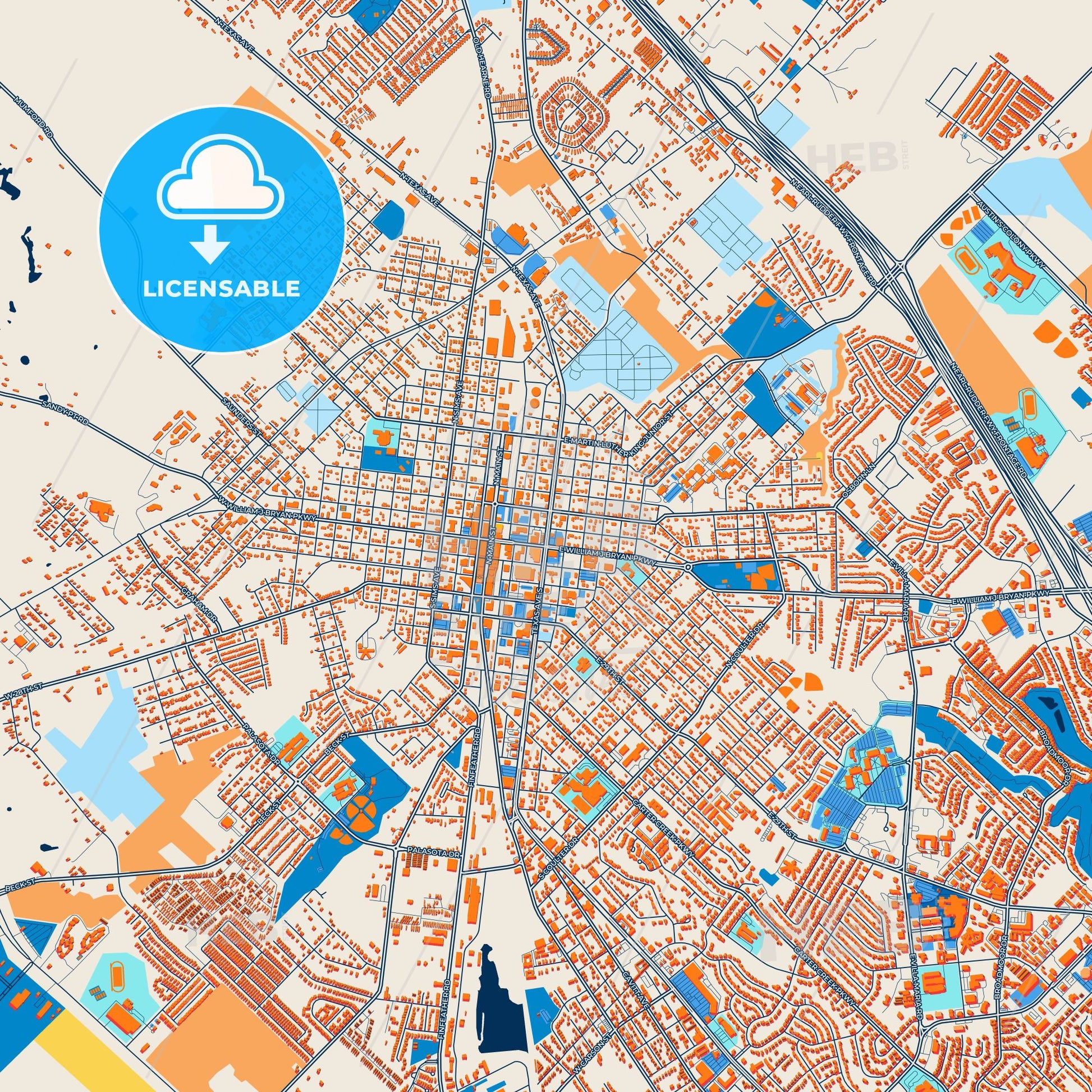 Colorful Bryan Street Map with Labels and Buildings